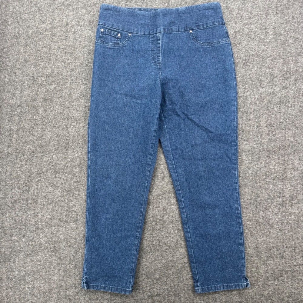 Ruby Rd Petite Women 8P Blue Pull On Stretch Straight Leg Denim Pants High Rise